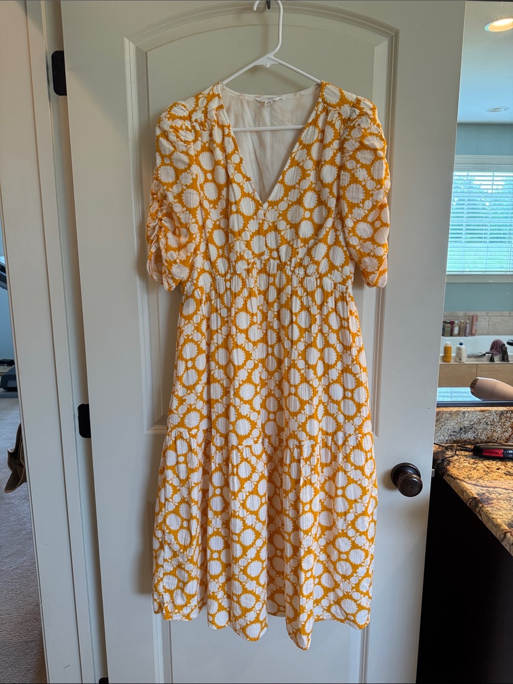 Time and Tru Yellow and White Floral Tie-Dye Midi Dress
